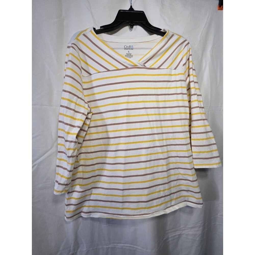 Croft & Barrow Striped Boat Neck Long Sleeve Jersey Top Women Large